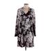 AK Anne Klein Casual Dress - Mini V Neck Long sleeves: Black Floral Dresses - Women's Size Medium