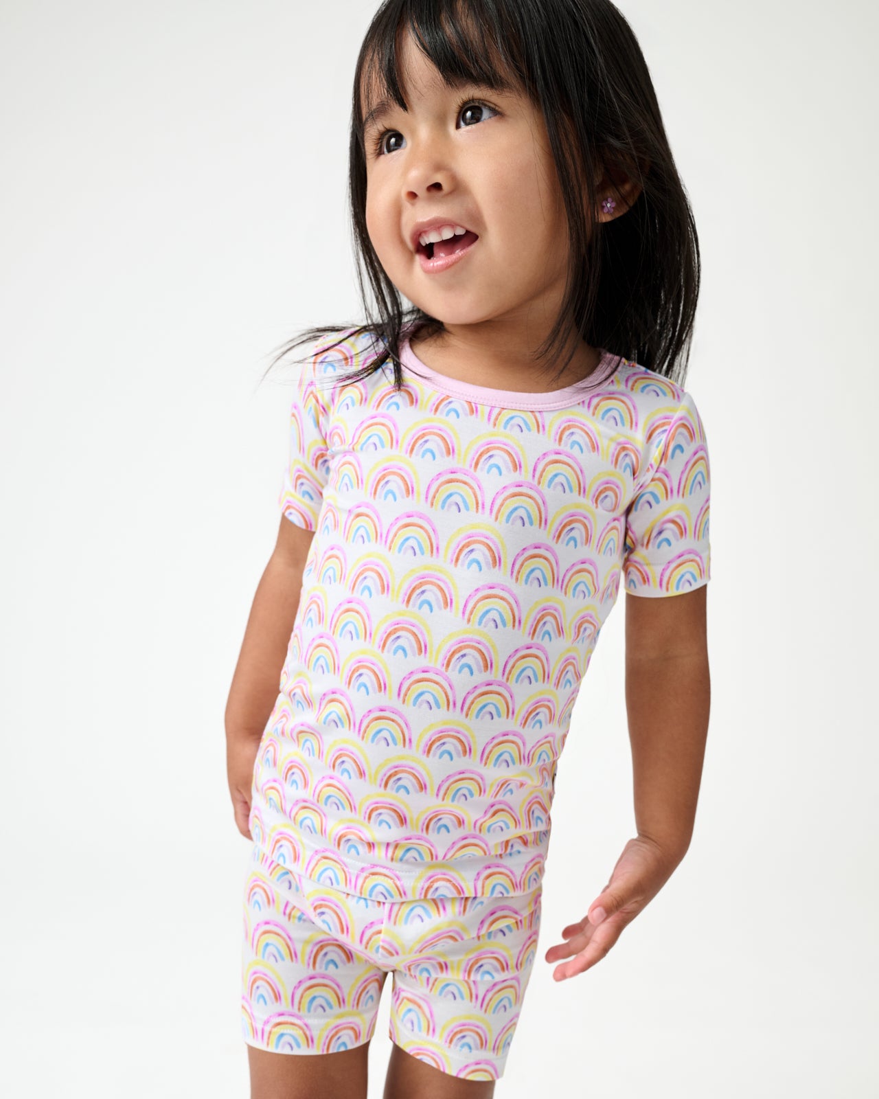 Pastel Rainbows Two-Piece Short Sleeve & Shorts Pajama Set - 4T