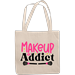 12oz Canvas Tote Bag - Makeup Addict with Lips & Powder Brushes Design - Beauty Themed Merch for Makeup Artist or Cosmetologist Gift for Makeup Lovers & Beauticians