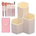 Convenient and Stylish: 3-Slot Pink Makeup Brush Holder Organizer with 8pcs Cosmetic Brushes Set