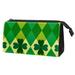 OWNTA Dark Green Four Leaf Clover Pattern Makeup Organizer Travel Pouch: Lightweight Microfiber Leather Cosmetic Bag