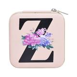 ZTTD Women s Jewelry Box Travel Jewelry Box English Alphabet Flower Jewelry Makeup Bag Gifts for Women Girls Pink