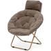 Round Foldable Oversized Moon Saucer Chair For Adults With Head Rest Large Cozy Chair For Bedroom Light Brown