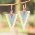 White & Sky Blue Directions,'Handcrafted Triangular White and Sky Blue Dangle Earrings'