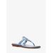 Michael Kors Aubrey Cutout Leather T-Strap Sandal Blue 5