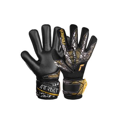 Torwarthandschuhe REUSCH "Attrakt Silver NC Junior", Kinder, Gr. 5, gold (schwarz, goldfarben), 30% Polyester, 30% Elastodien, 10% Polypropylen, mehrfarbig, sportlich, Handschuhe, mit Negative Cut