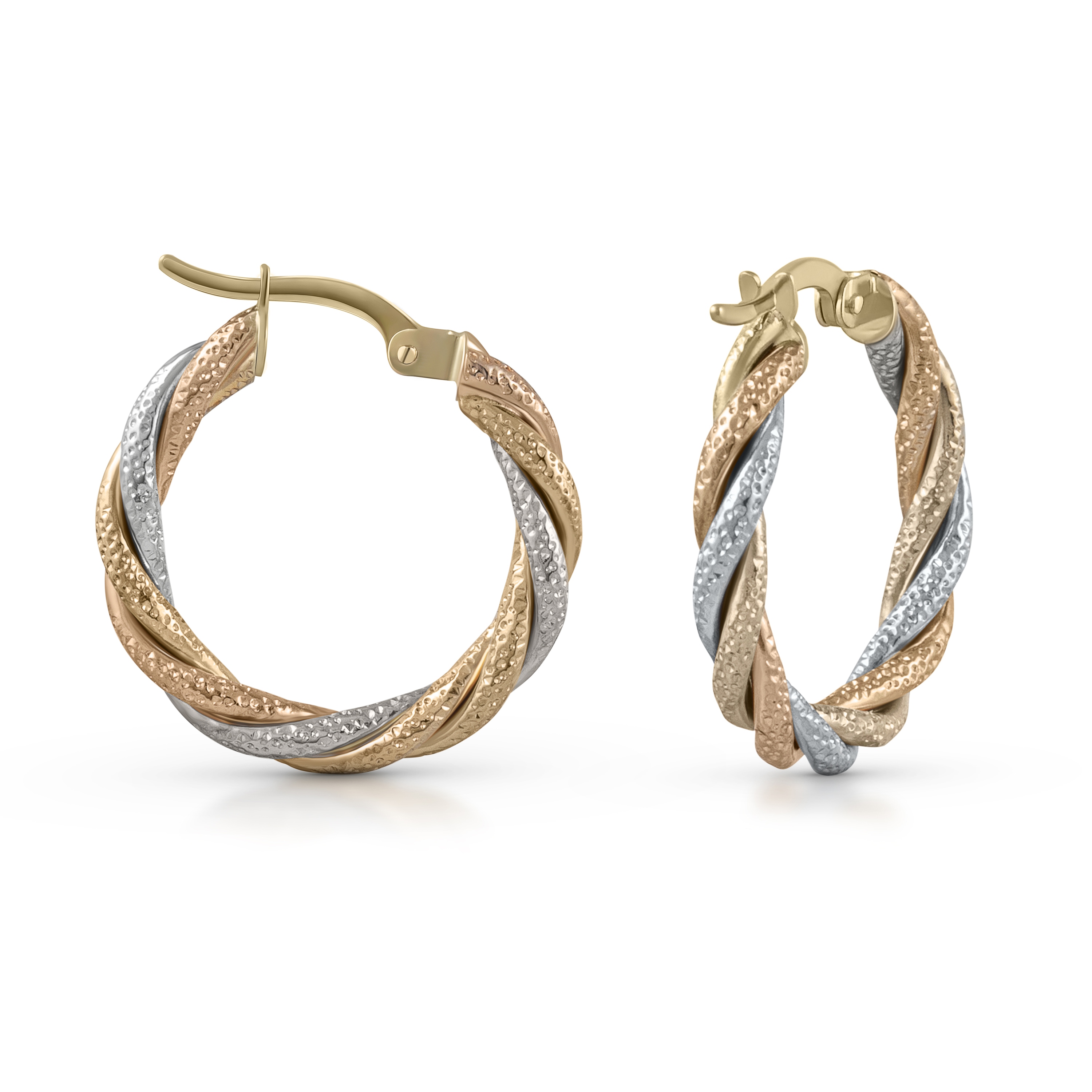 Paar Creolen "Gold 585 dreifarbig 21mm Durchmesser", bunt (mehrfarbig), FASCINATION BY ELLEN K., Ohrringe, Damen, one-size, Gold