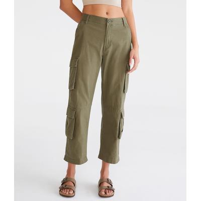 Aeropostale Womens' Double-Pocket Cropped Utility Cargo Pants - Green - Size XXL - Cotton