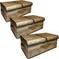 Multi-Use Storage Bin With Two Lids Fold-Up Home Storage Double Compartment Bin Rustic Reclaimed Wood Bin With Handles 20 X12 X8 (Set Of 3 Bins)