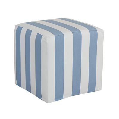 Santa Clara Outdoor Cube Slipcover - Canopy Stripe Cornflower/White - Ballard Designs