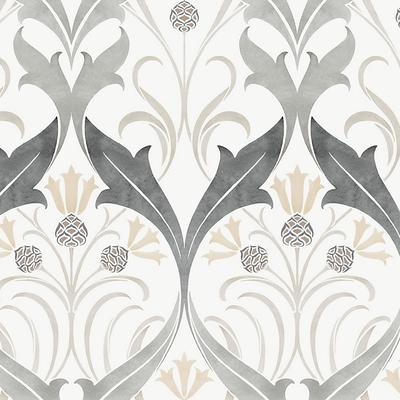 Graceful Ribbons Wallpaper - Charcoal - Ballard Designs