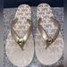 Michael Kors Shoes | Michael Kors Logo Flip Flop Sandals. Gold White Flat Summer Beach Vacation Sz 11 | Color: Gold/Tan | Size: 11