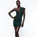 Zara Dresses | Nwt Zara Green Asymmetrical Linen Blend Dress Size L | Color: Green | Size: L