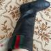 Gucci Shoes | Gucci Below The Knee Black Leather Boots With Red And Green Suede Detail | Color: Black | Size: 6.5