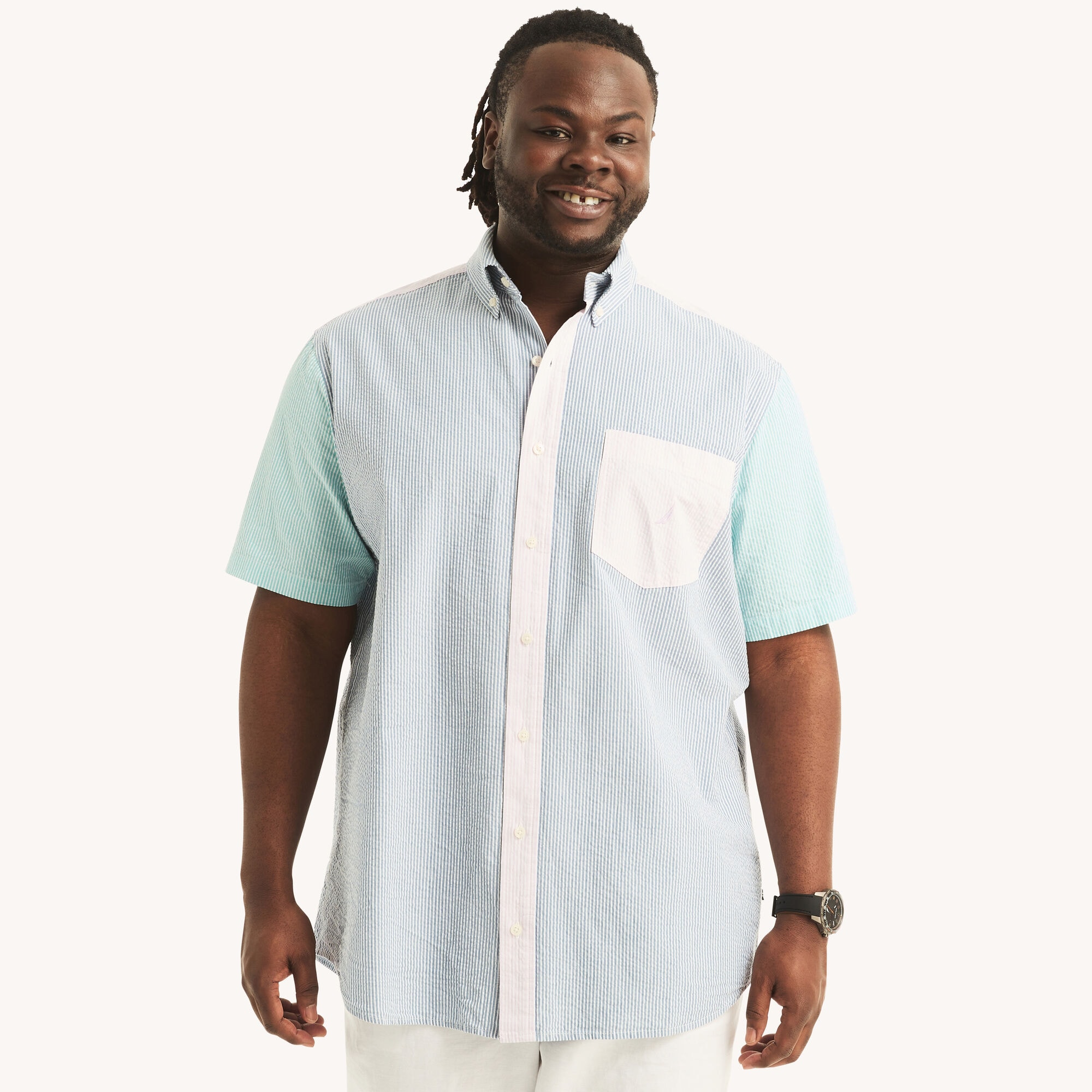 Nautica Men's Big & Tall Seersucker Striped Short-Sleeve Shirt 458 (Light Tide Water Wash), 1XLT