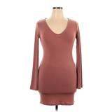 Forever 21 Casual Dress - Mini V-Neck Long Sleeve: Brown Solid Dresses - New - Women's Size X-Large