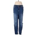 Carly Jean Jeans - Mid/Reg Rise Straight Leg Boyfriend: Blue Bottoms - Women's Size 9 - Distressed Wash