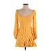 Lulus Cocktail Dress - A-Line Plunge Long sleeves: Yellow Print Dresses - Women's Size Small