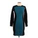 Karen Millen Casual Dress - Sweater Dress Crew Neck 3/4 sleeves: Teal Color Block Dresses - Women's Size Large