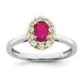 14ct White Gold Lab Grown Diamond and Created Oval Ruby Fashion Ring Size N 1/20 Jewelry Gifts for Women