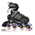 Ajustable Inline Skates for Women Men Kids with Light Up Wheels, Outdoor Roller Blades for Girls Boys Adults,Black and White,Medium