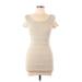 Forever 21 Casual Dress - Bodycon Scoop Neck Short sleeves: Ivory Dresses - Women's Size Medium