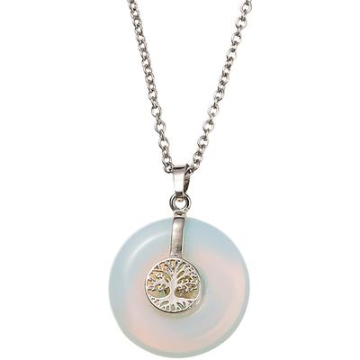 Kette mit Anhänger FIRETTI "Schmuck Geschenk Halsschmuck Halskette Ankerkette Lebensbaum Edelstein", silber (silberfarben, hellblau), Halsketten, Damen, Edelstahl, L: 60cm B: 2mm, Made in Germany - mit Edelstein, B:2mm Image