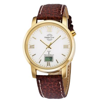 Funkuhr MASTER TIME, braun, Armbanduhren, Herren, Armbanduhr, Quarzuhr, Herrenuhr, Datum, Lederarmband, Langzeitbatterie Image