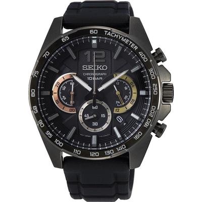 Chronograph SEIKO, schwarz, Armbanduhren, Herren, Armbanduhr, Quarzuhr, Herrenuhr, Datum, Stoppfunktion Image