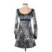 United Colors Of Benetton Casual Dress - A-Line Scoop Neck Long sleeves: Blue Leopard Print Dresses - Women's Size X-Small