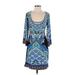 Bailey Blue Casual Dress - Mini Plunge 3/4 sleeves: Blue Dresses - Women's Size Medium