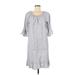 Saks Fifth Avenue Casual Dress - Shift Scoop Neck 3/4 sleeves: Gray Print Dresses - Women's Size Medium