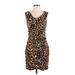 Express Cocktail Dress - Sheath Cowl Neck Sleeveless: Brown Leopard Print Dresses - Women's Size 4