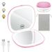Gospire 3.9 Rechargeable Compact Mirror with 3 Light Colors and Magnification 1X / 10X Double Light Strip Dimmable Travel Makeup Mirror LED Compact Makeup Mirror Small Purse Mirror Pink