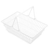 Wire Storage Basket with Handles Shopping Basket Grocery Basket Rustic Farmhouse Organizer Basket Makeup Sundries Storage Bin for Office Bathroom White