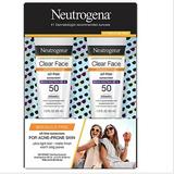 Neutrogena Clear Face Liquid Lotion Sunscreen for Acne-Prone Skin Broad Spectrum SPF 50 UVA/UVB Protection Oil- Fragrance- & Oxybenzone-Free Facial Sunscreen Non-Comedogenic 3 fl. oz (2pack)
