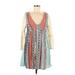 Kori America Casual Dress - Mini Plunge 3/4 sleeves: Teal Dresses - Women's Size Medium