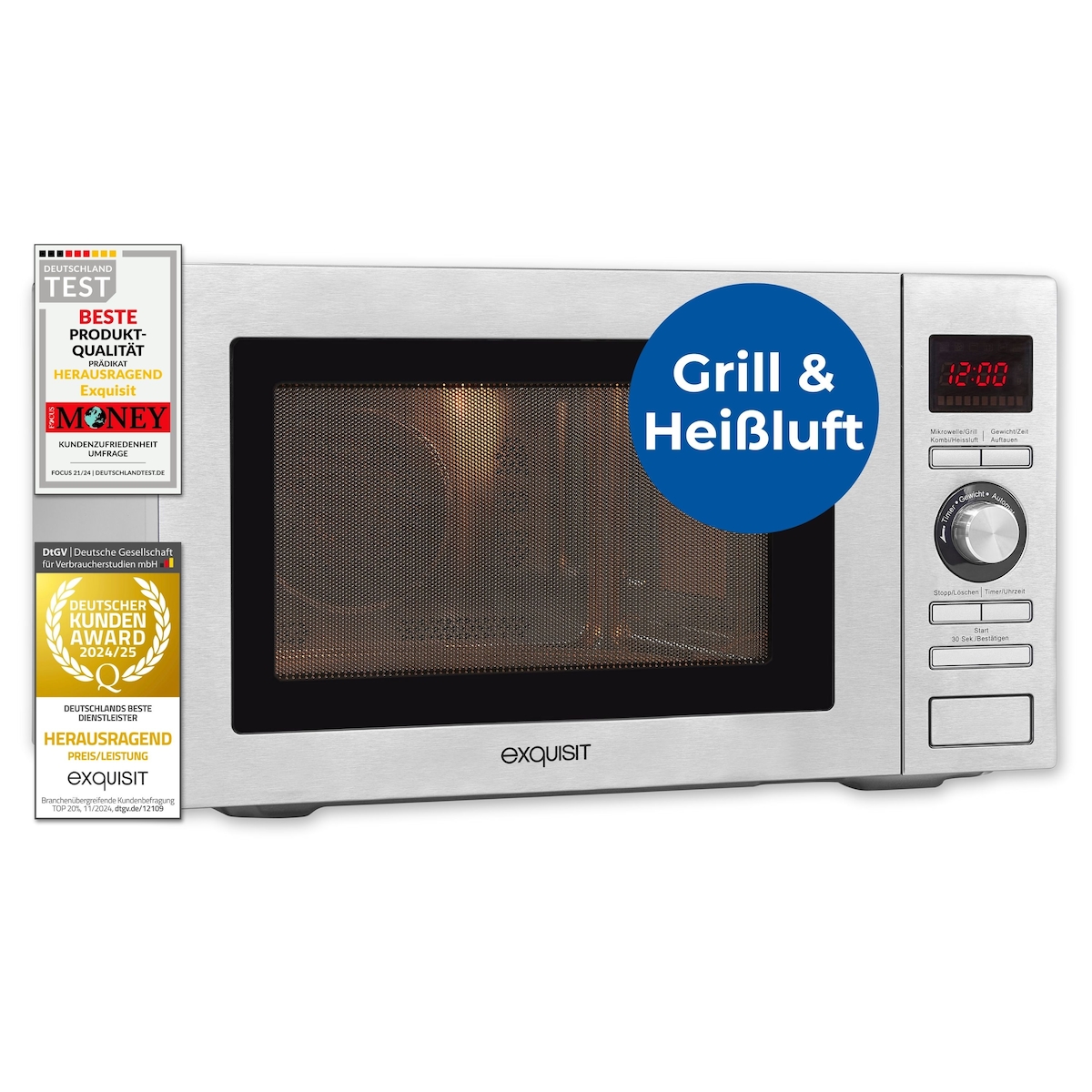 Exquisit Mikrowelle MW 59025 H-3 | Heißluft & Grill | max. 2500 W | Garraum 25 l | Inox Glas Front Image