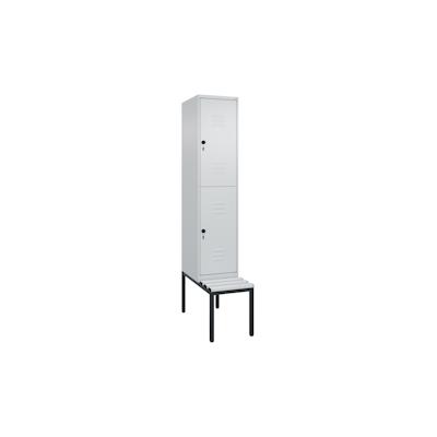 C+P Spind Classic PLUS, Kunststoff untergebaute Sitzbank, 2 Abteile, HxBxT 212x40x82cm, Sicherheitsdrehriegel, Hellgrau/Hellgrau von PROREGAL Image