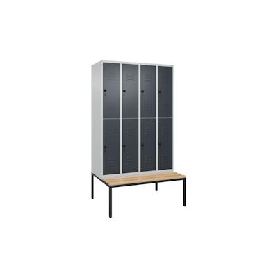 C+P Spind Classic PLUS, Buche untergebaute Sitzbank-Harthol, 8 Abteile, HxBxT 212x120x82cm, Sicherheitsdrehriegel, Hellgrau/Anthrazit von PROREGAL Image