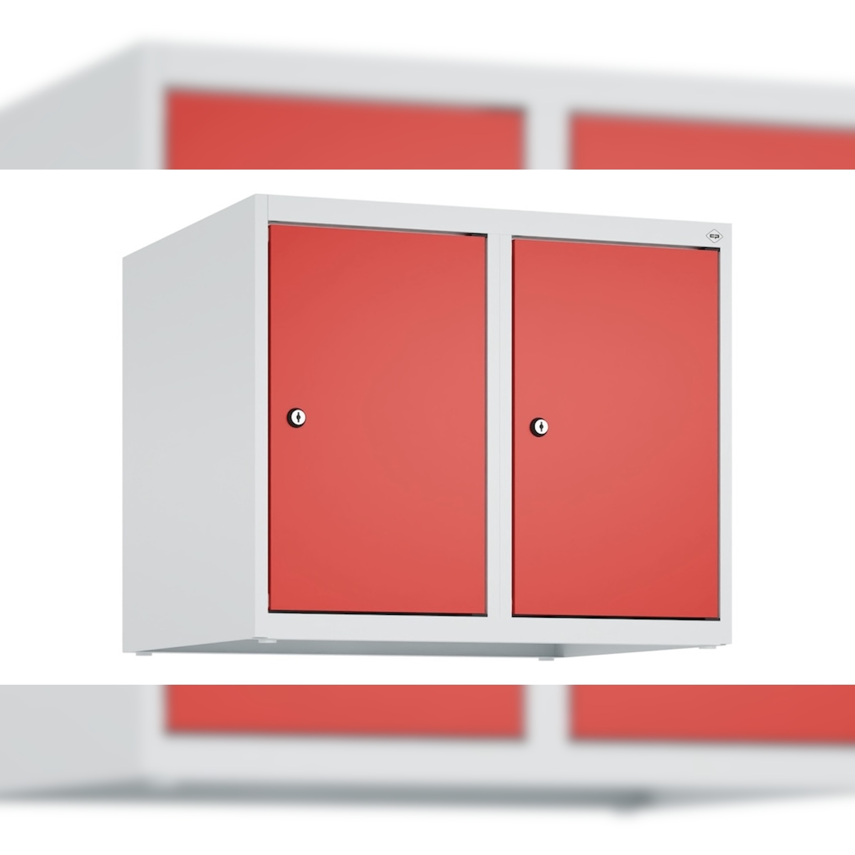 C+P Aufsatzschrank Classic PLUS, 2 Abteile, HxBxT 50x60x50cm, Zylinderschloss, Hellgrau/Rot von PROREGAL Image