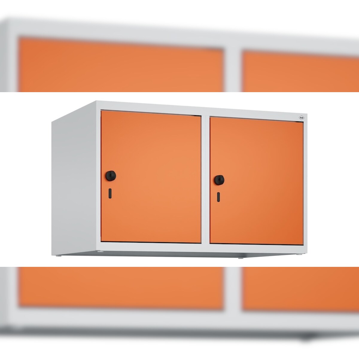 C+P Aufsatzschrank Classic PLUS, 2 Abteile, HxBxT 50x80x50cm, Sicherheitsdrehriegel, Hellgrau/Reinorange von PROREGAL Image