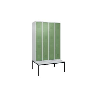 C+P Spind Classic PLUS, Kunststoff untergebaute Sitzbank, 8 Abteile, HxBxT 212x120x82cm, Zylinderschloss, Hellgrau/Resedagrün von PROREGAL Image