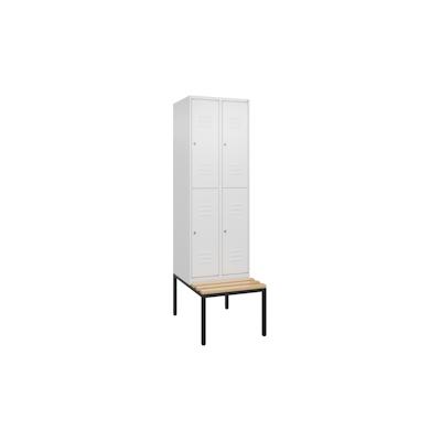 C+P Spind Classic PLUS, Buche untergebaute Sitzbank-Harthol, 4 Abteile, HxBxT 212x60x82cm, Zylinderschloss, Verkehrsweiß von PROREGAL Image