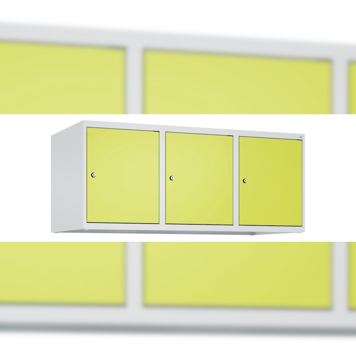 C+P Aufsatzschrank Classic PLUS, 3 Abteile, HxBxT 50x120x50cm, Zylinderschloss, Hellgrau/Clowngrün von PROREGAL Image