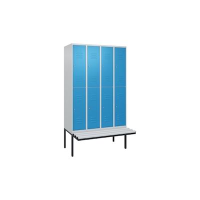 C+P Spind Classic PLUS, Kunststoff schwebende Sitzbank, 8 Abteile, HxBxT 212x120x82cm, Zylinderschloss, Hellgrau/Lichtblau von PROREGAL Image