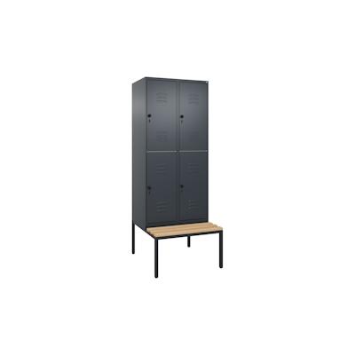 C+P Spind Classic PLUS, Buche untergebaute Sitzbank-Harthol, 4 Abteile, HxBxT 212x80x82cm, Sicherheitsdrehriegel, Anthrazit von PROREGAL Image