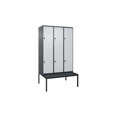 C+P Spind Classic PLUS, Kunststoff untergebaute Sitzbank, 6 Abteile, HxBxT 212x120x82cm, Sicherheitsdrehriegel, Anthrazit/Hellgrau von PROREGAL Image