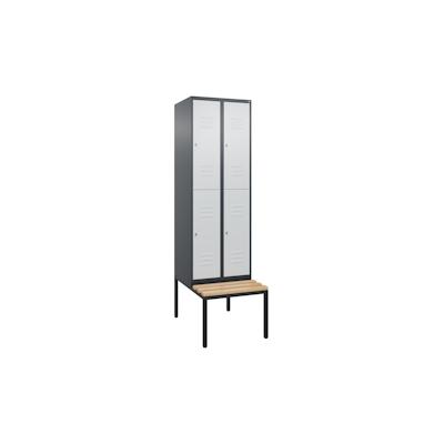 C+P Spind Classic PLUS, Buche untergebaute Sitzbank-Harthol, 4 Abteile, HxBxT 212x60x82cm, Zylinderschloss, Anthrazit/Hellgrau von PROREGAL Image