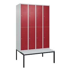 C+P Spind Classic PLUS, Kunststoff untergebaute Sitzbank, 8 Abteile, HxBxT 212x120x82cm, Zylinderschloss, Hellgrau/Rubinrot von PROREGAL Image